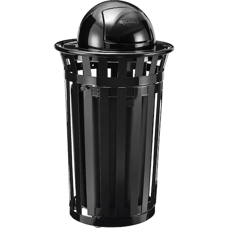 Global Industrial Outdoor Slatted Steel Trash Can W/Access Door & Dome Lid, 36 Gallon, Black 261945BK